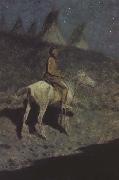 Frederic Remington Indian in the Moonlight (mk43) Sweden oil painting artist